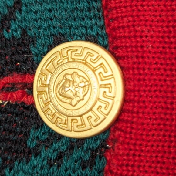 Vtg Classiques Entier Merino Wool Blend Cardigan Green Red Black Gold Button Lrg - Picture 5 of 12